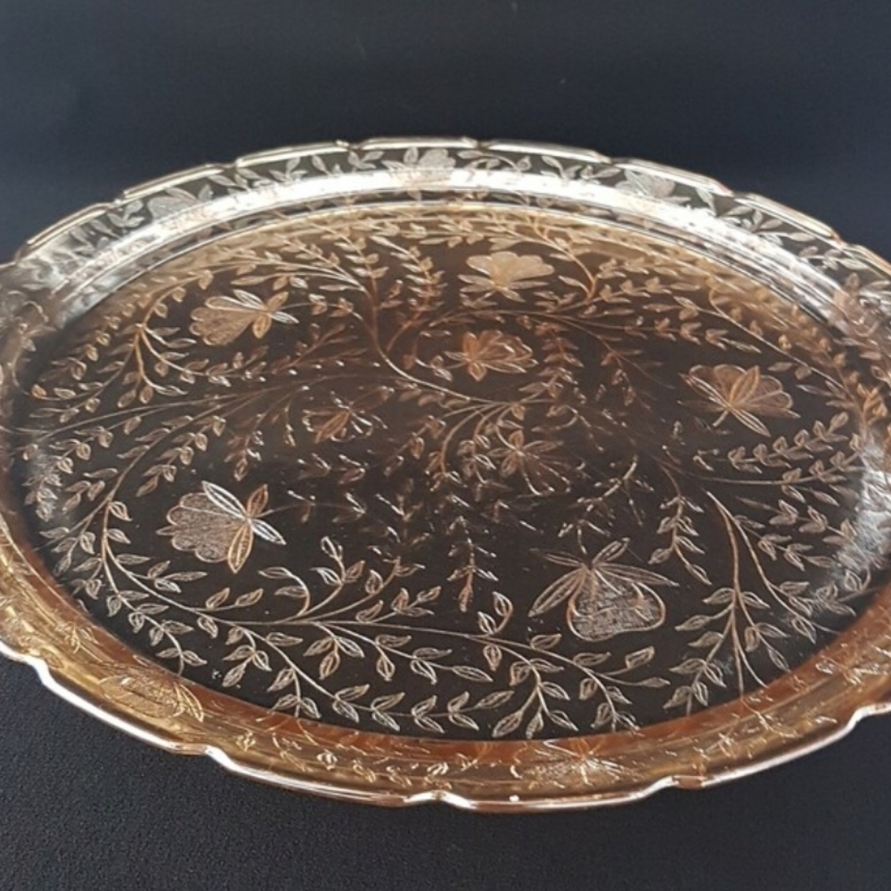 Jeannette Floragold Louisa Tray: Iridescent Marigold Glass, 13.5 Inch